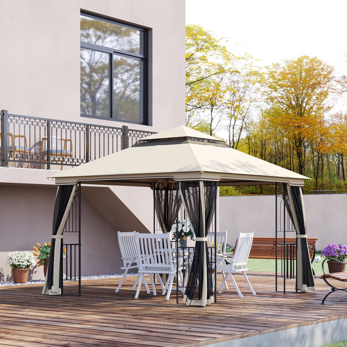 Gartenpavillon mit Doppeldach und vier Netzwänden