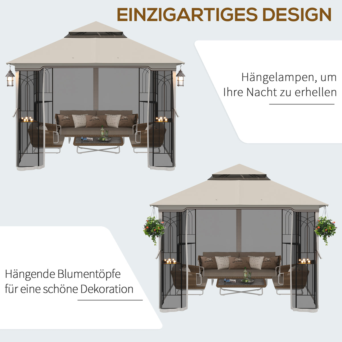 Gartenpavillon mit Doppeldach und vier Netzwänden