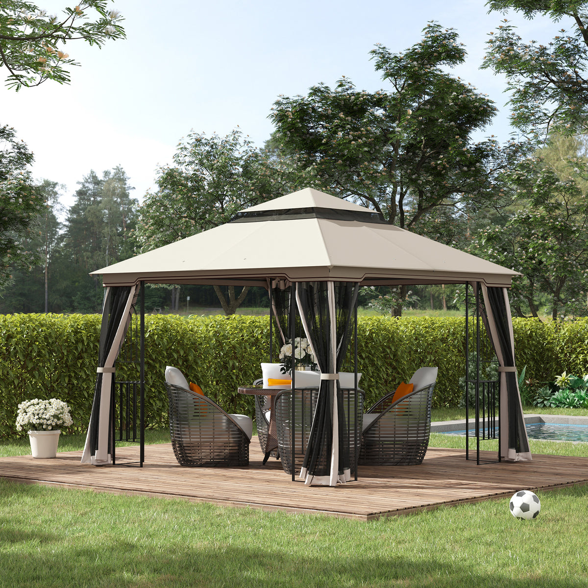 Gartenpavillon mit Doppeldach und vier Netzwänden