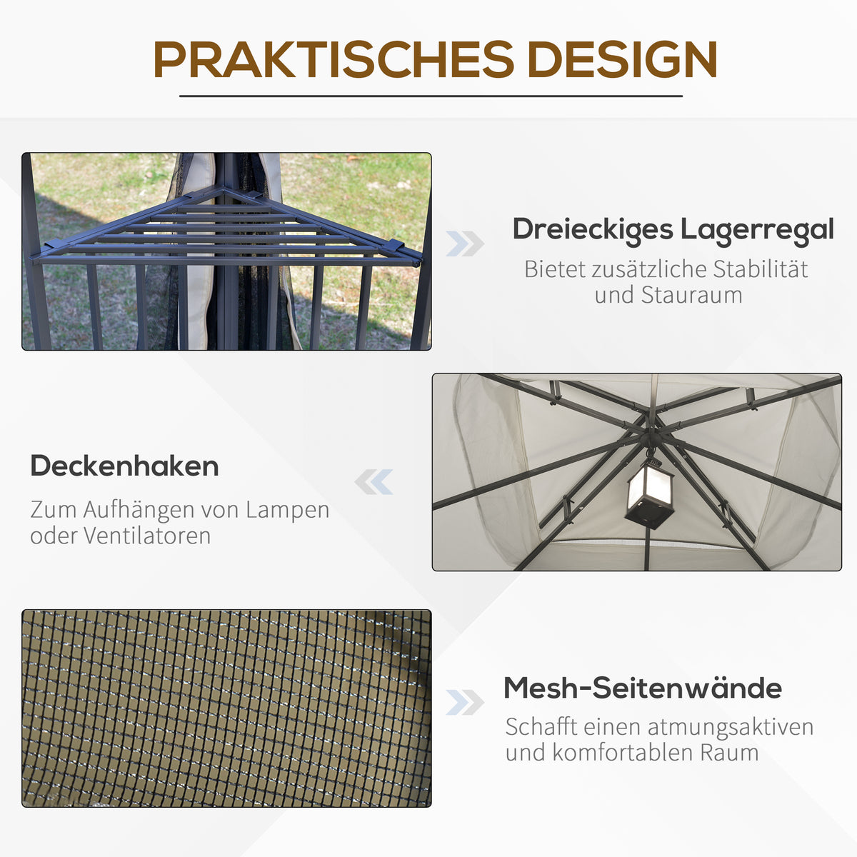 Gartenpavillon mit Doppeldach und vier Netzwänden