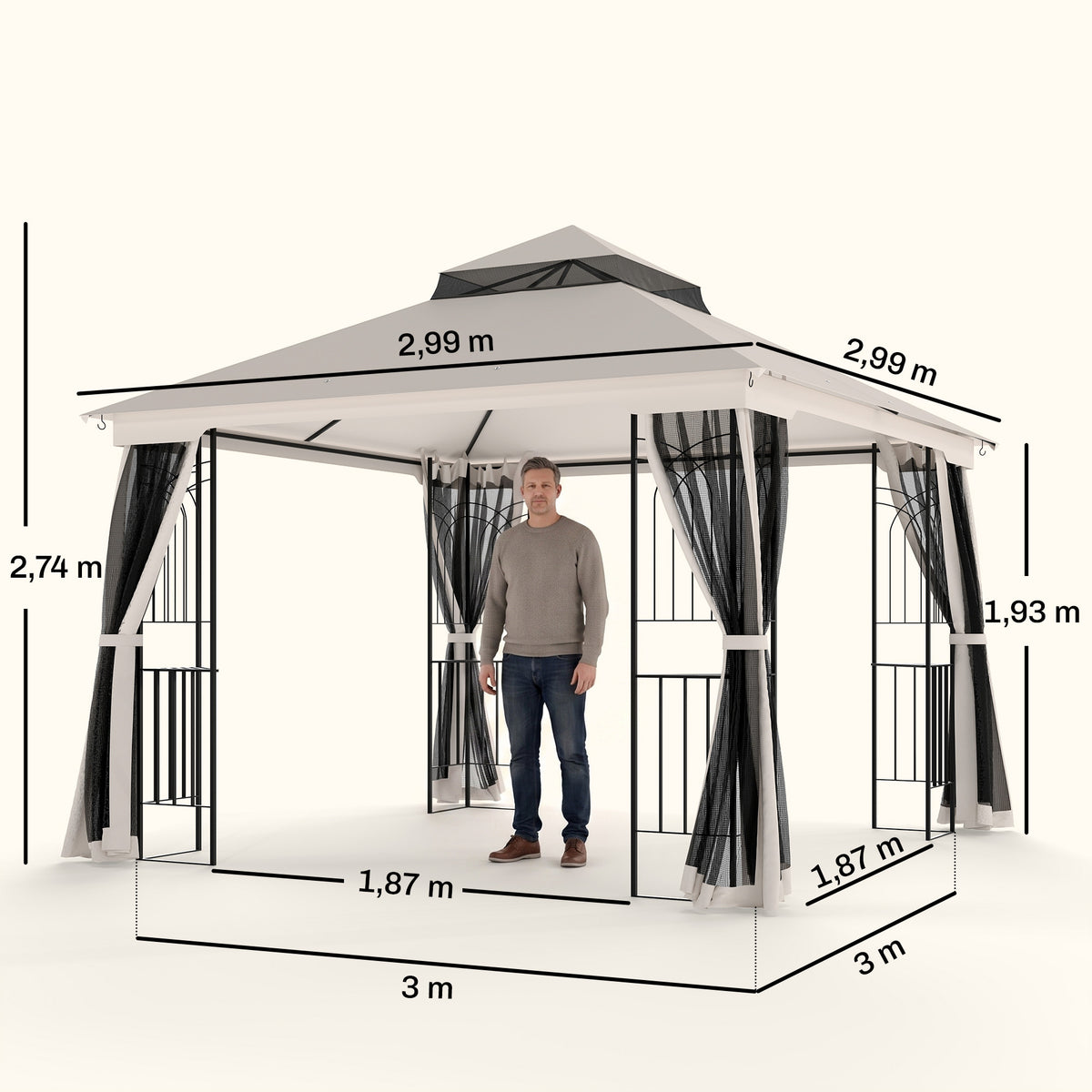 Gartenpavillon mit Doppeldach und vier Netzwänden