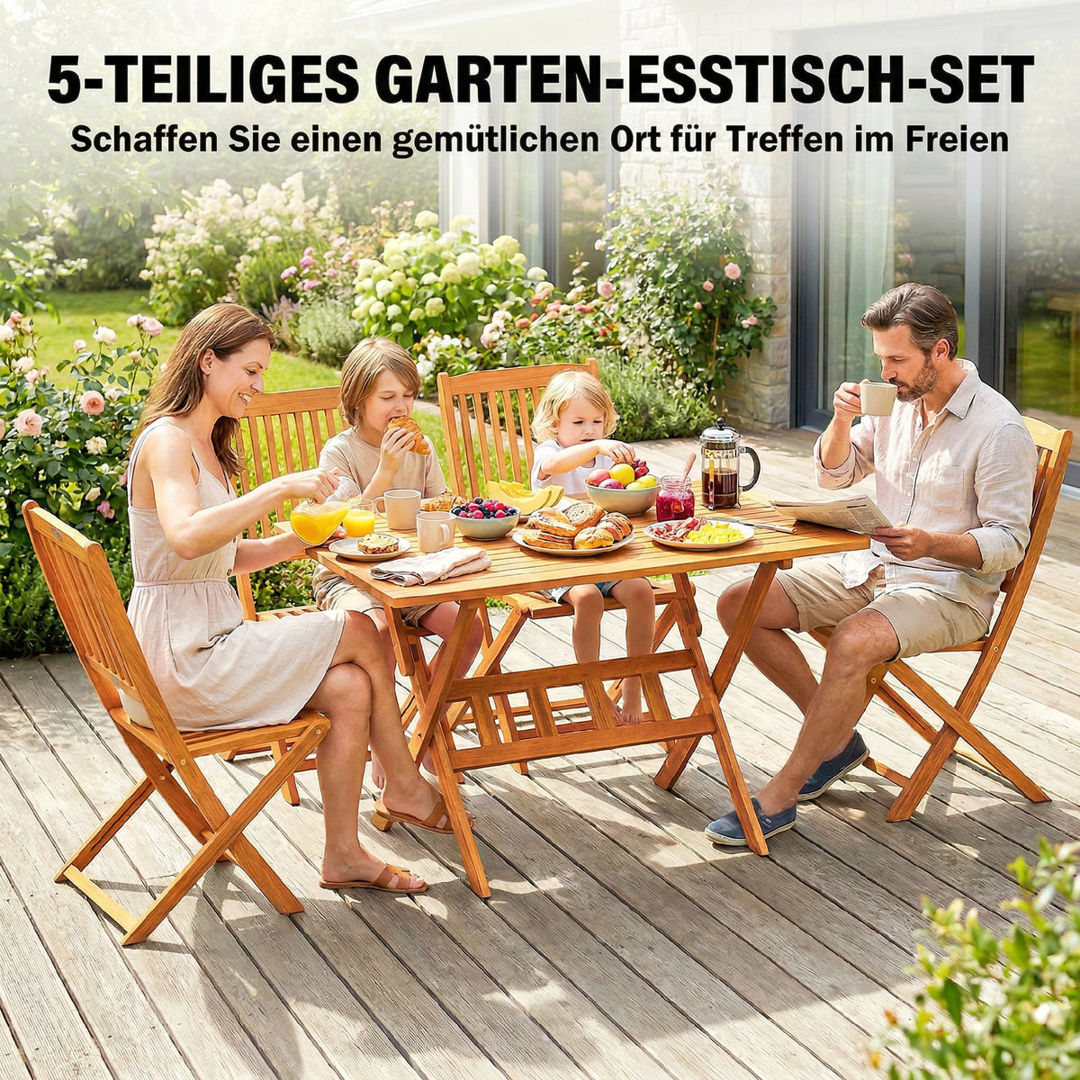 5-teiliges klappbares Gartenmöbelset aus Akazienholz