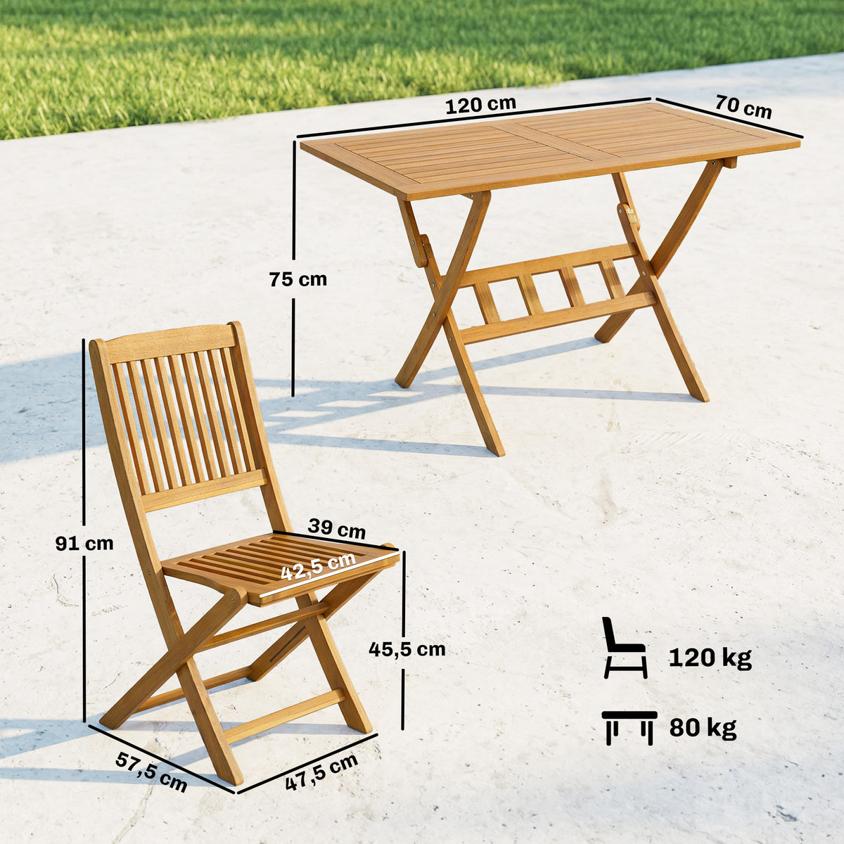 5-teiliges klappbares Gartenmöbelset aus Akazienholz