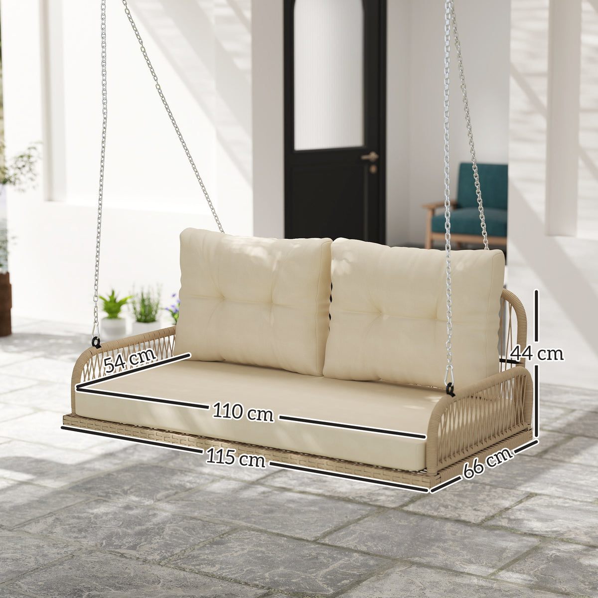 Rattan-Hängesitz für zwei Personen mit Kissen