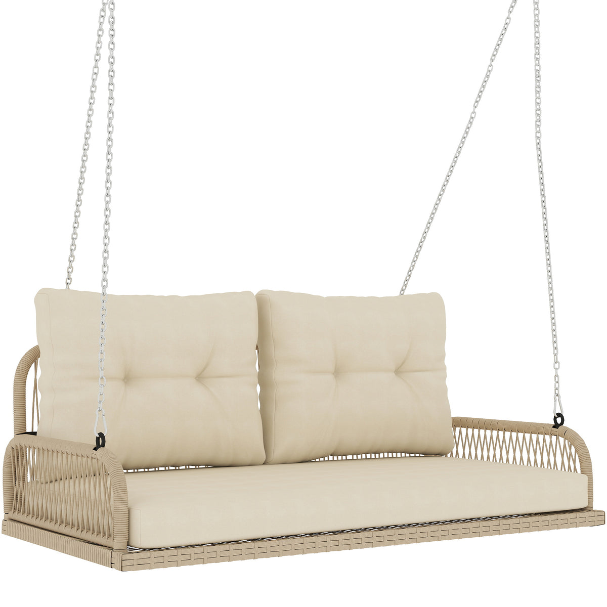 Rattan-Hängesitz für zwei Personen mit Kissen