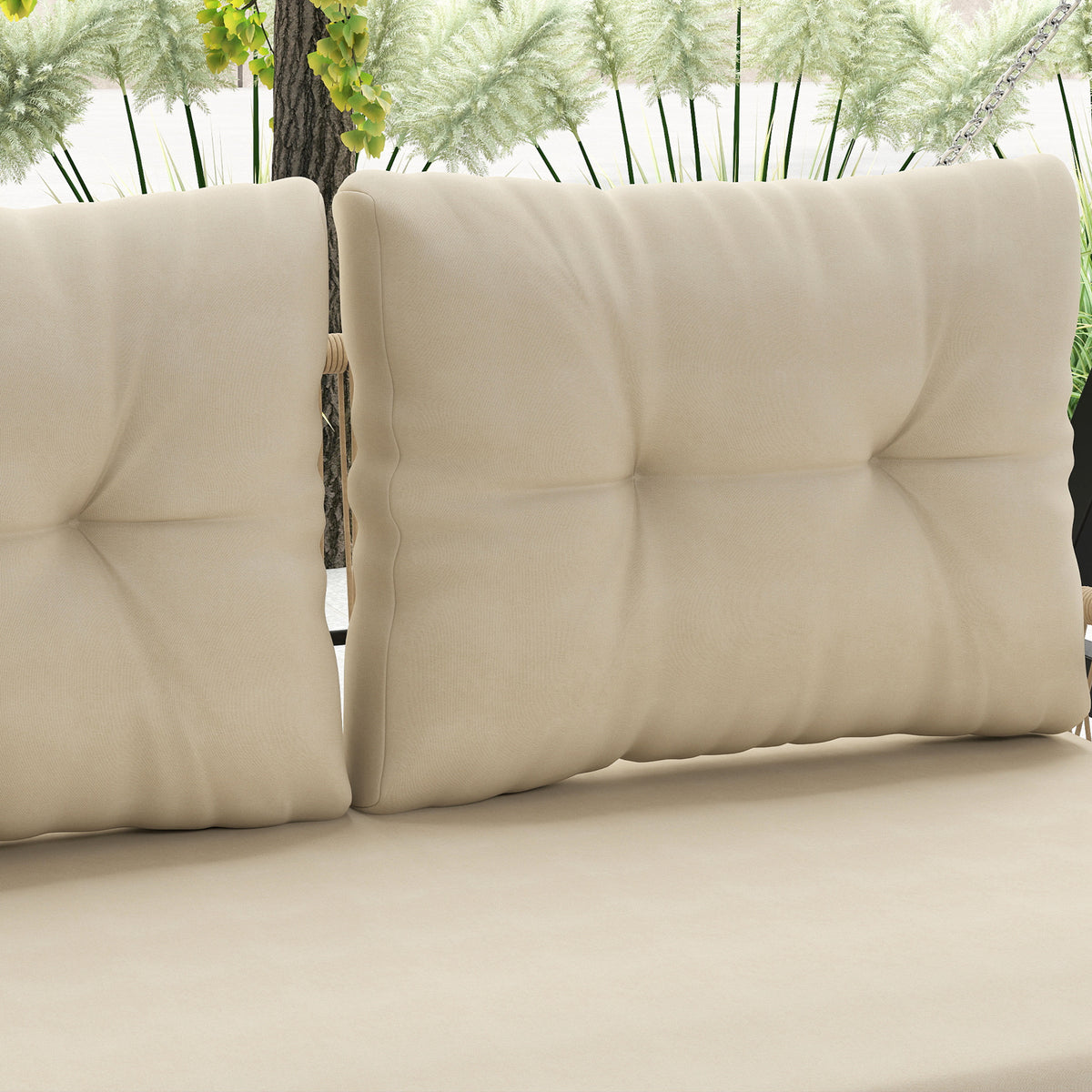 Rattan-Hängesitz für zwei Personen mit Kissen