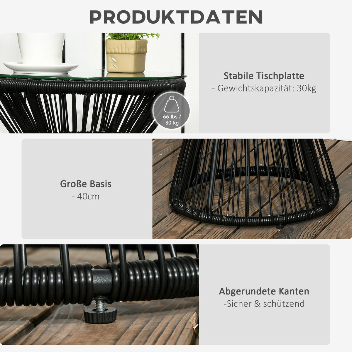 Runder Gartentisch mit Glasplatte