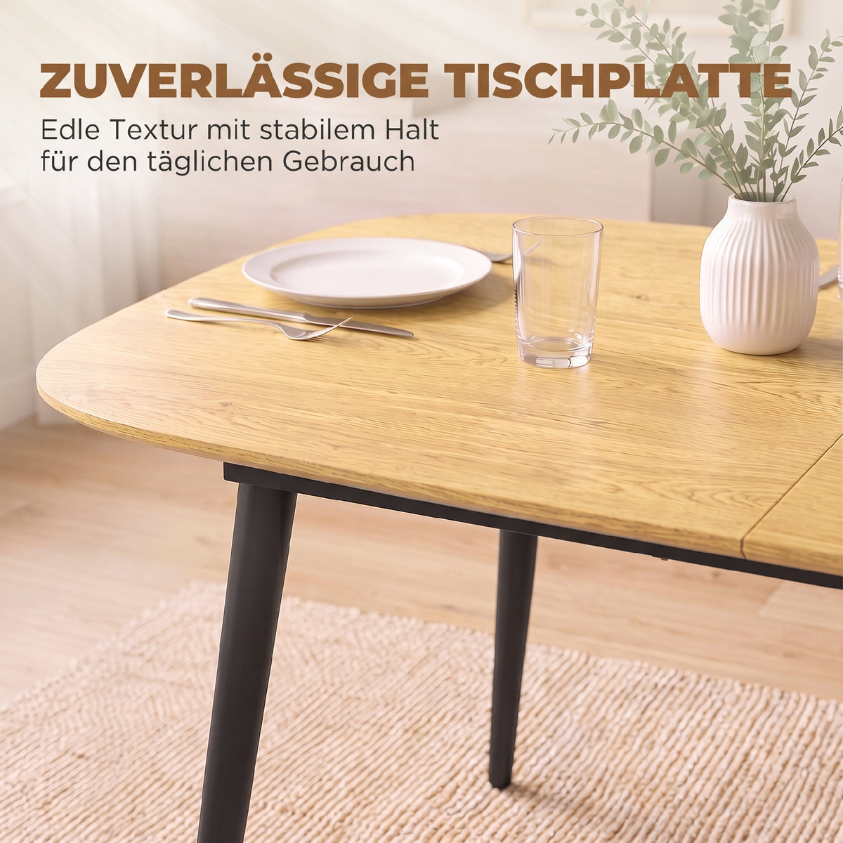 Ausziehbarer Esstisch 160–200 cm mit Ablage