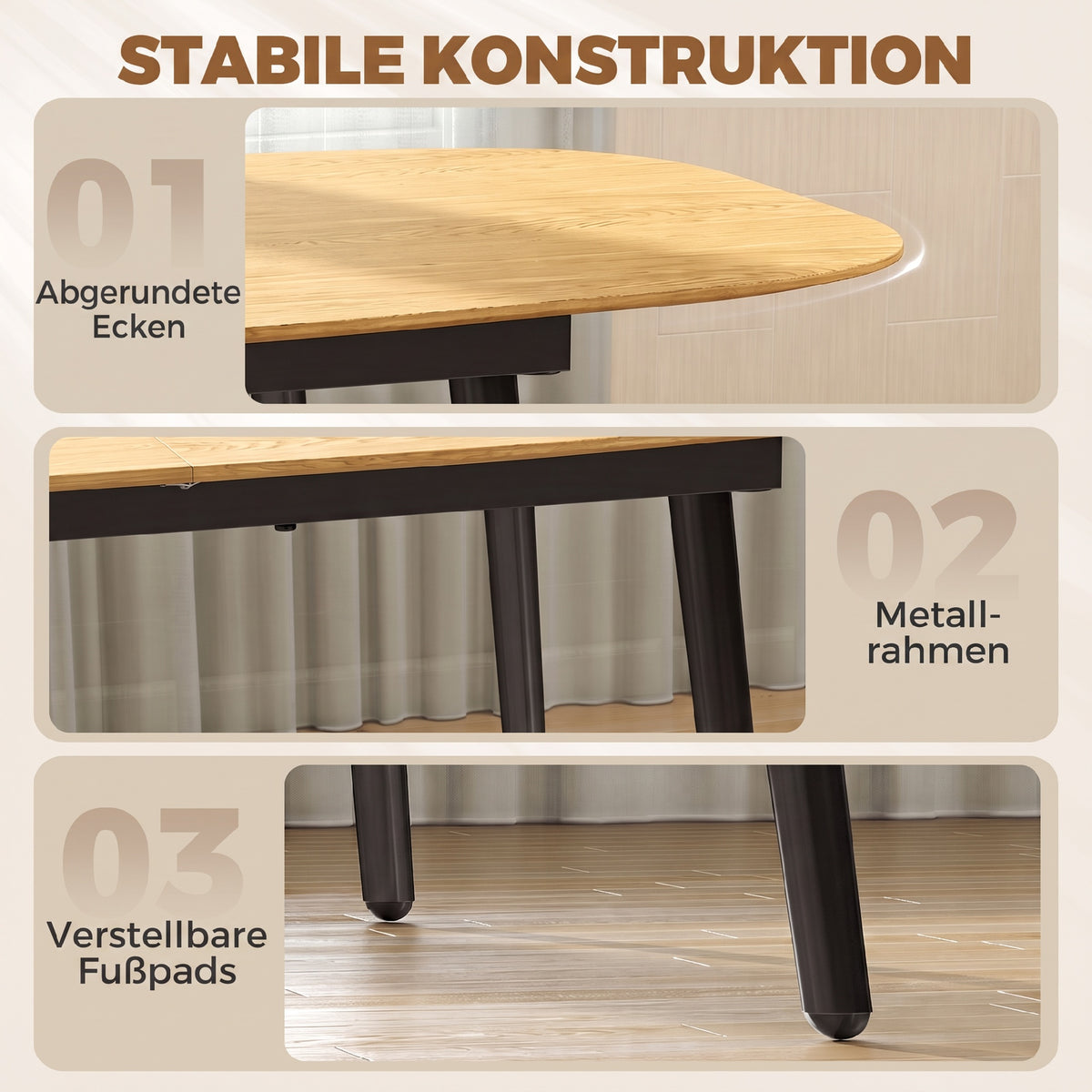 Ausziehbarer Esstisch 160–200 cm mit Ablage