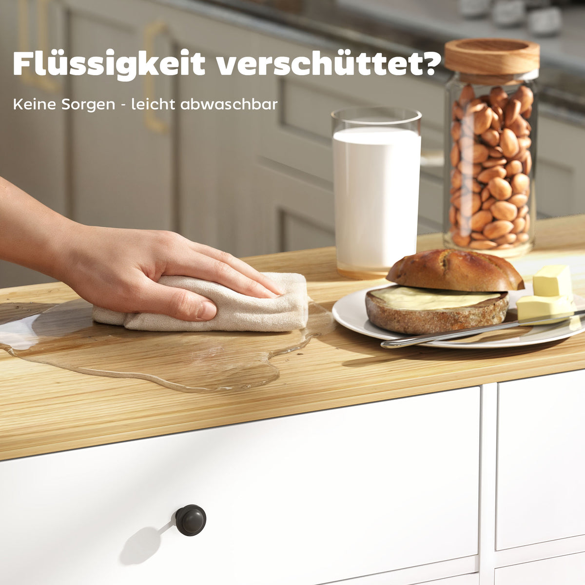 Rollbare Kücheninsel mit Schubladen und Gewürzregal