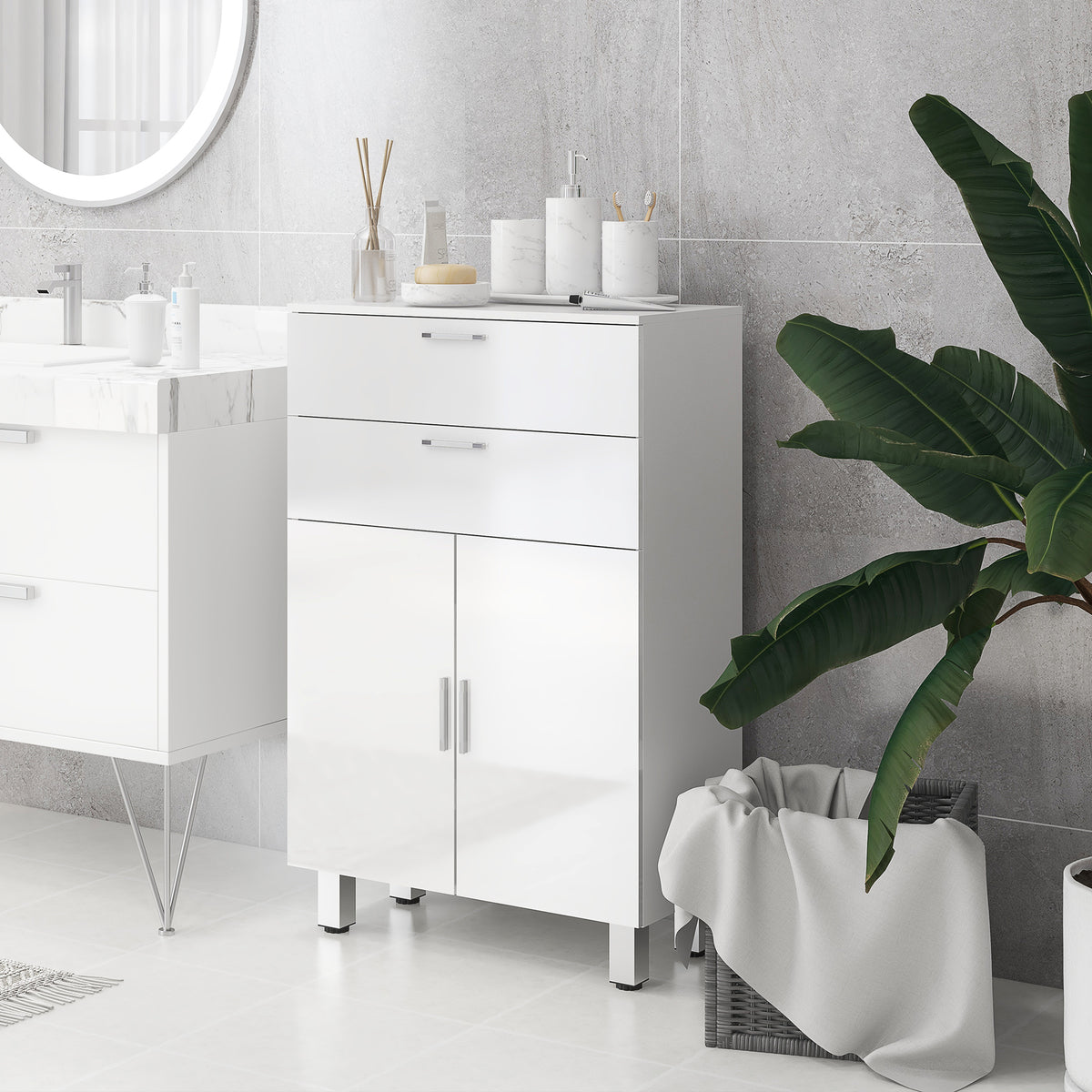 Badezimmerschrank mit 2 Schubladen und verstellbarem Regal