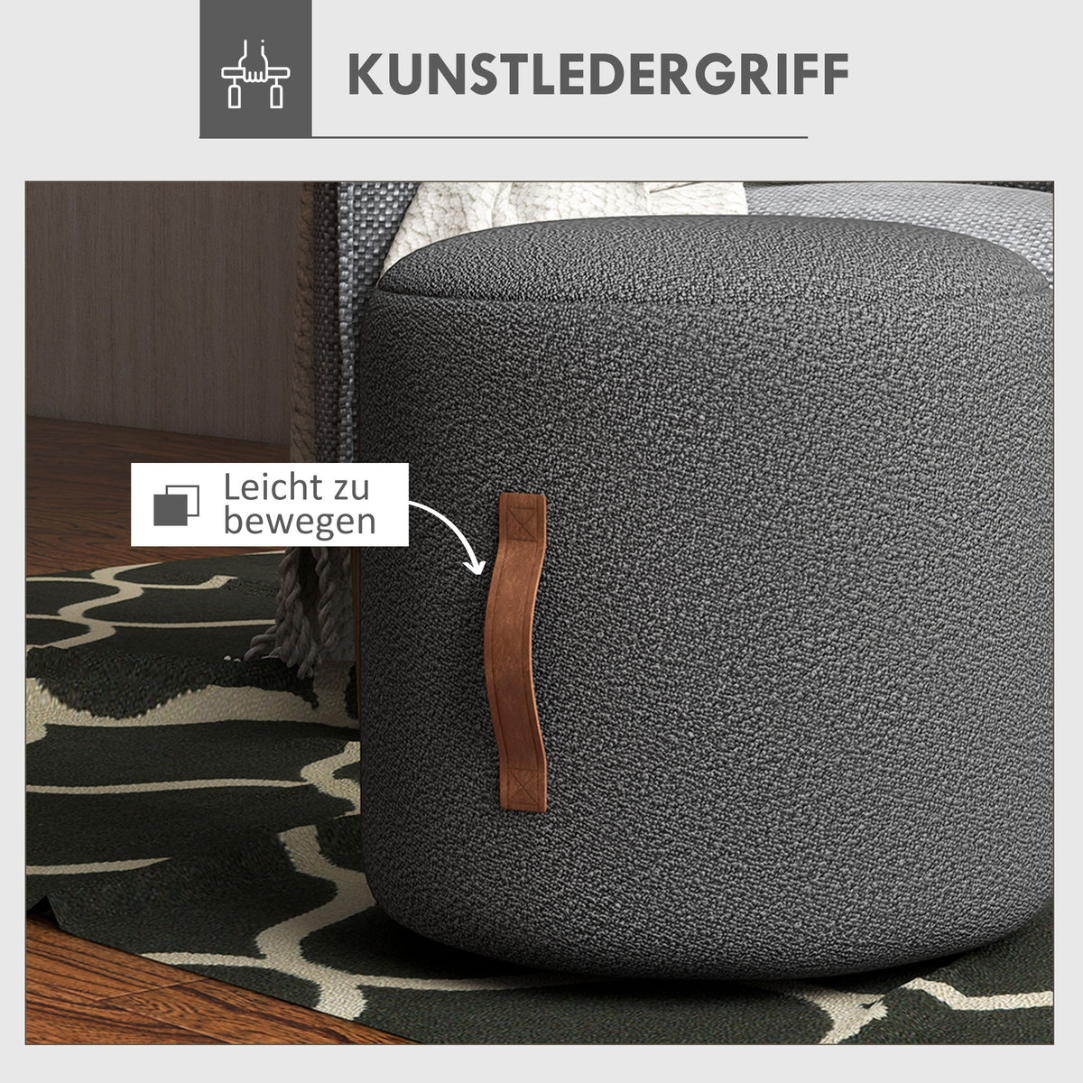 Runder Hocker mit Polster oder Stauraum