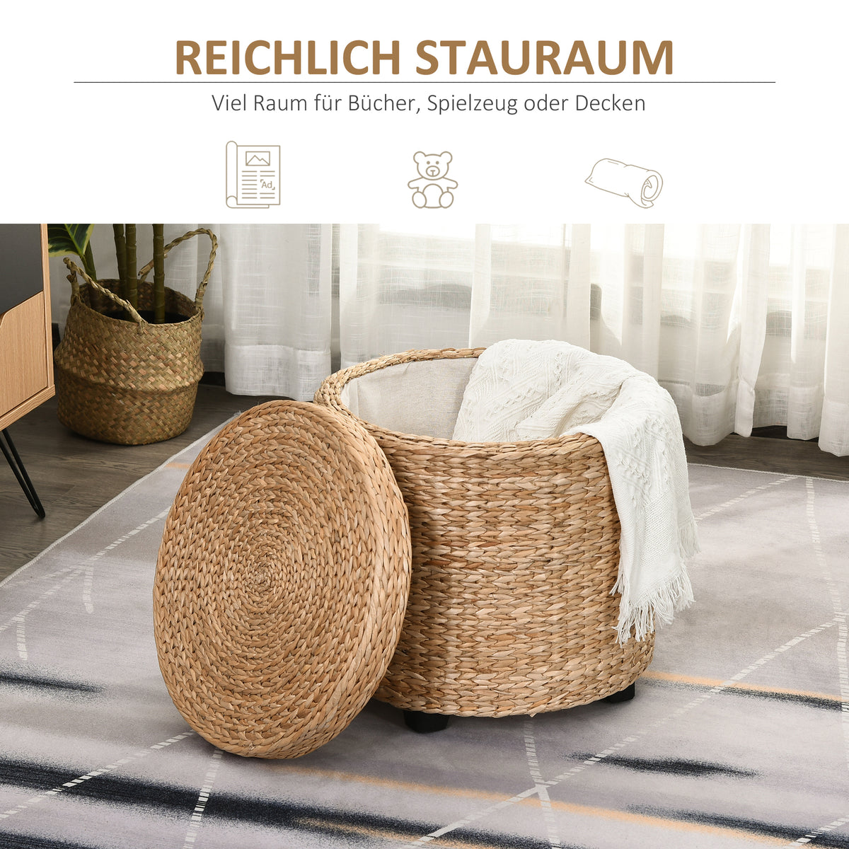 Runder Hocker mit Polster oder Stauraum