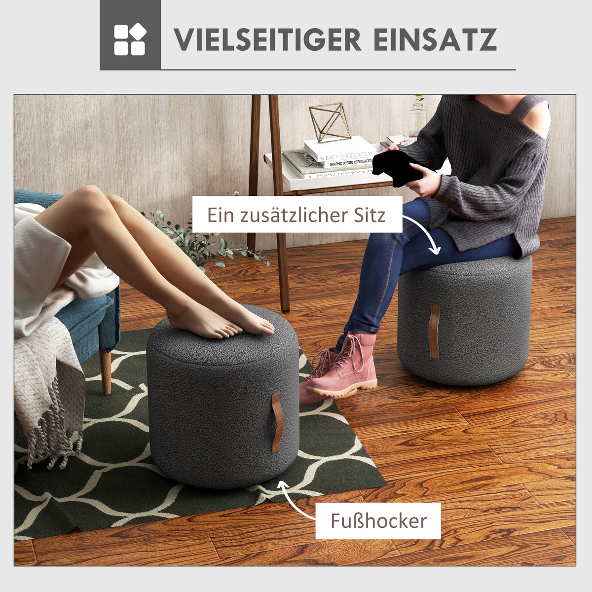 Runder Hocker mit Polster oder Stauraum