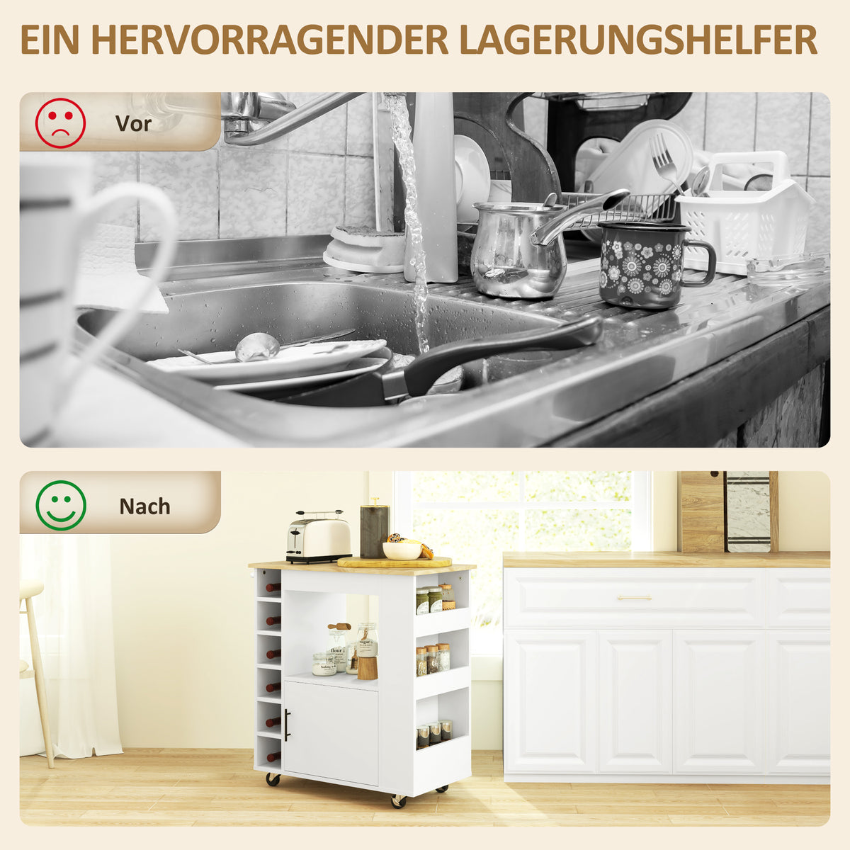 Küchenwagen mit Weinregalen und Soft-Close-Schrank