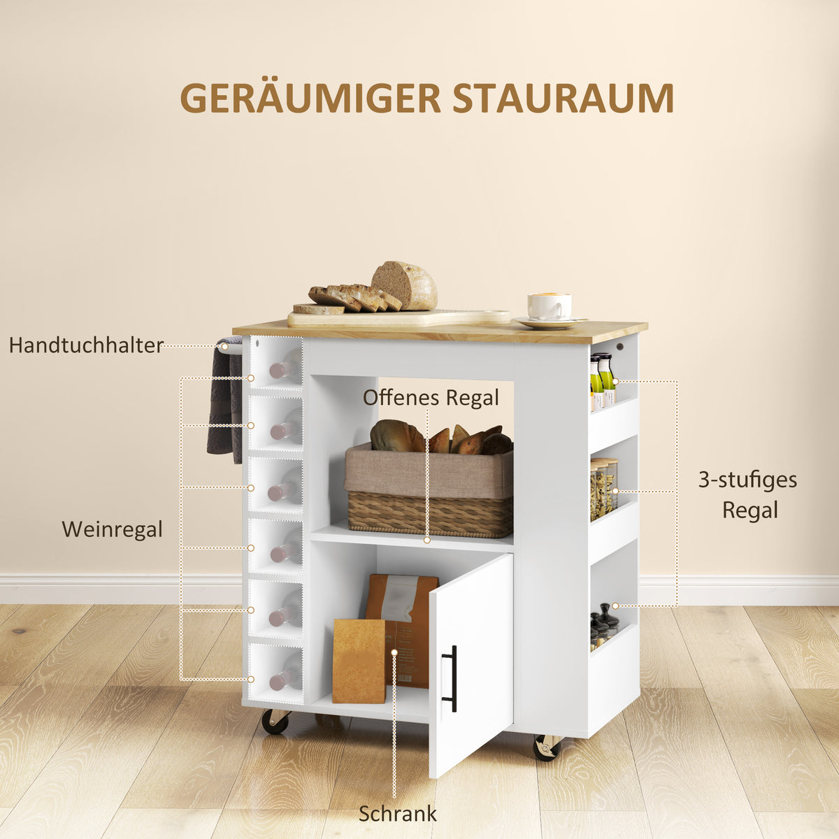 Küchenwagen mit Weinregalen und Soft-Close-Schrank