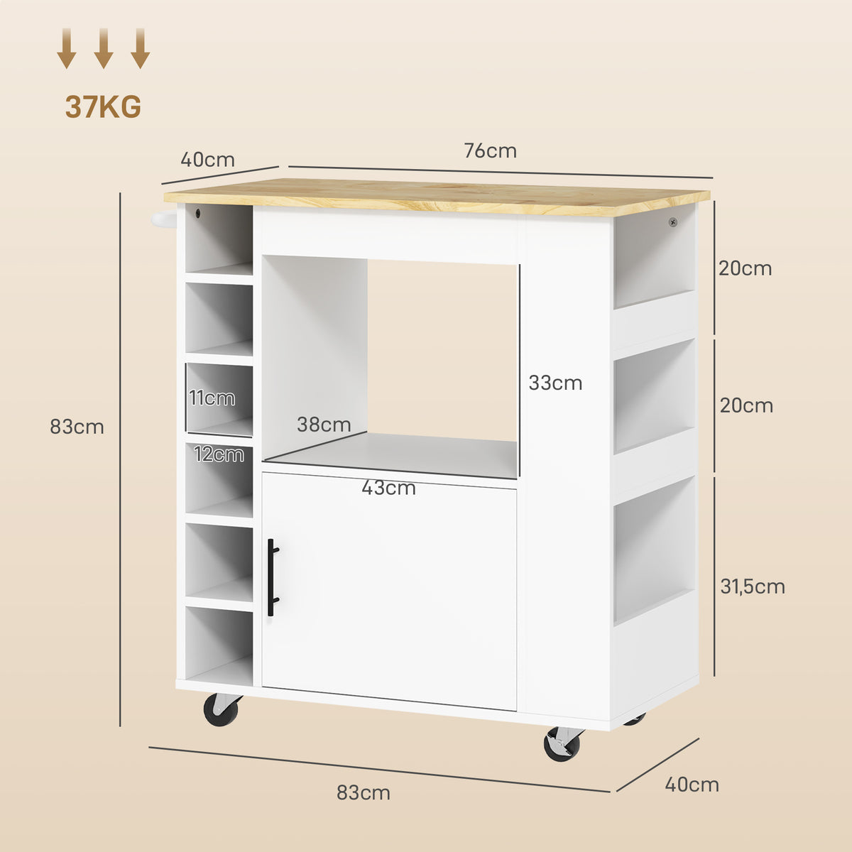Küchenwagen mit Weinregalen und Soft-Close-Schrank