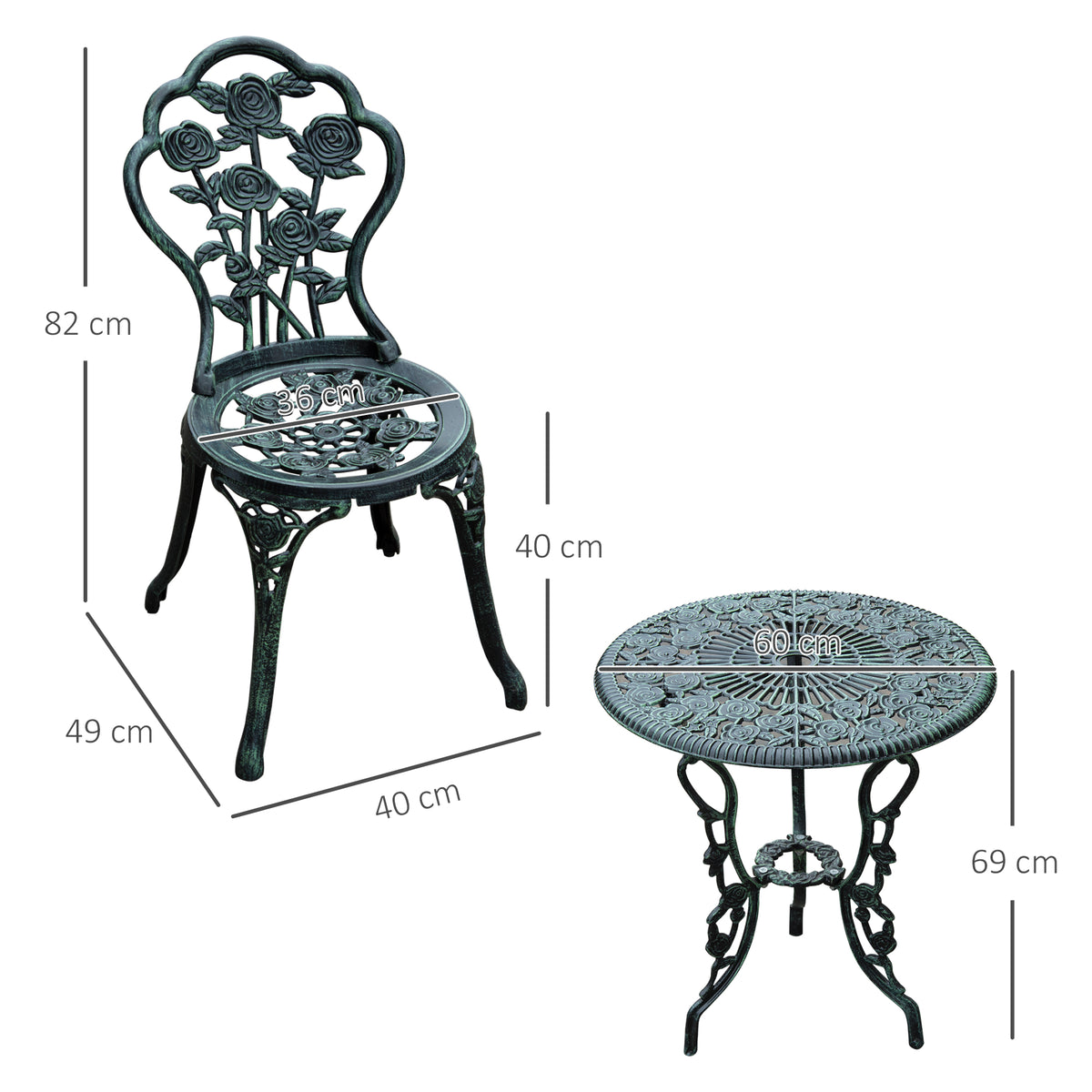 3-teiliges Bistroset aus Aluminiumguss für 2 Personen