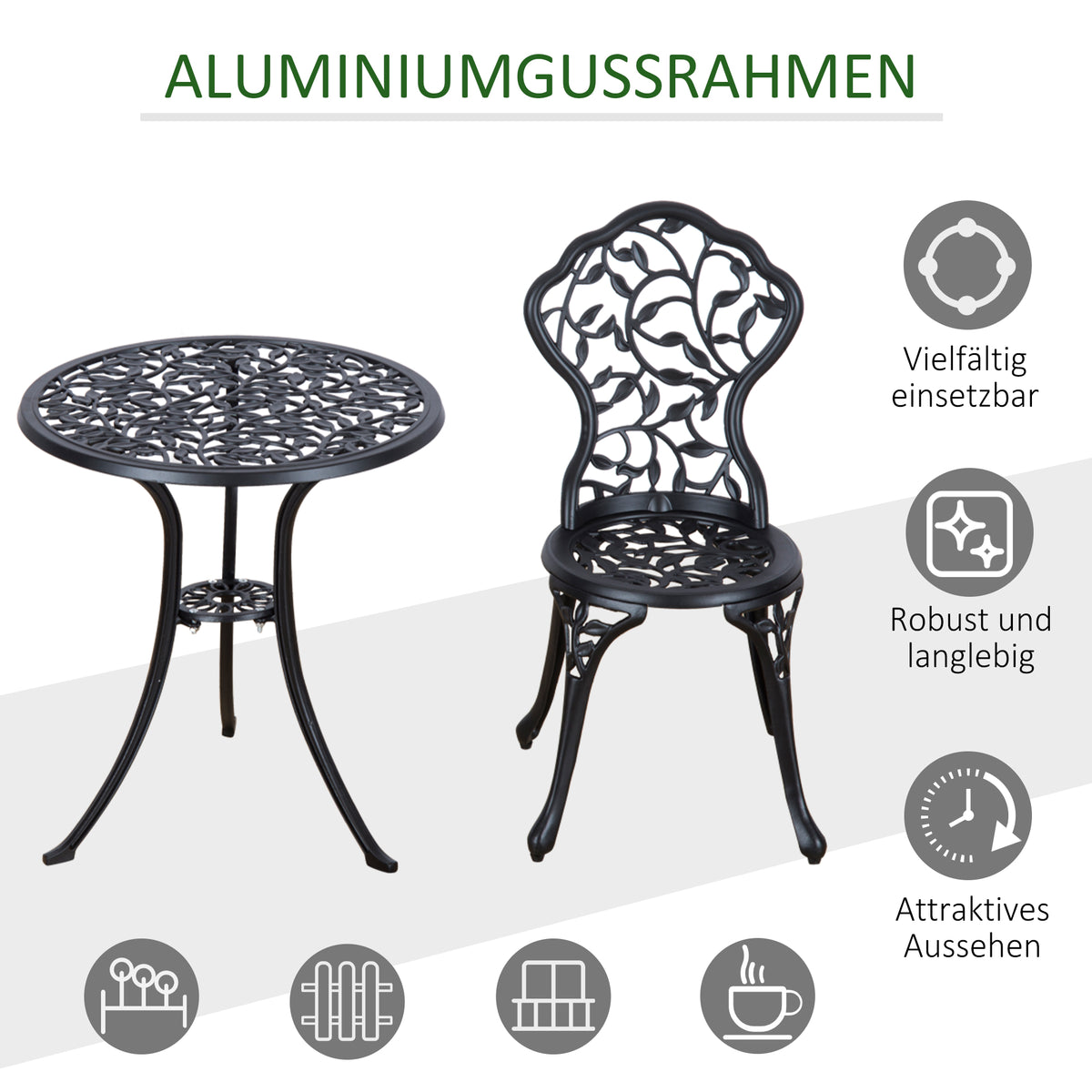 3-teiliges Bistroset aus Aluminiumguss für 2 Personen