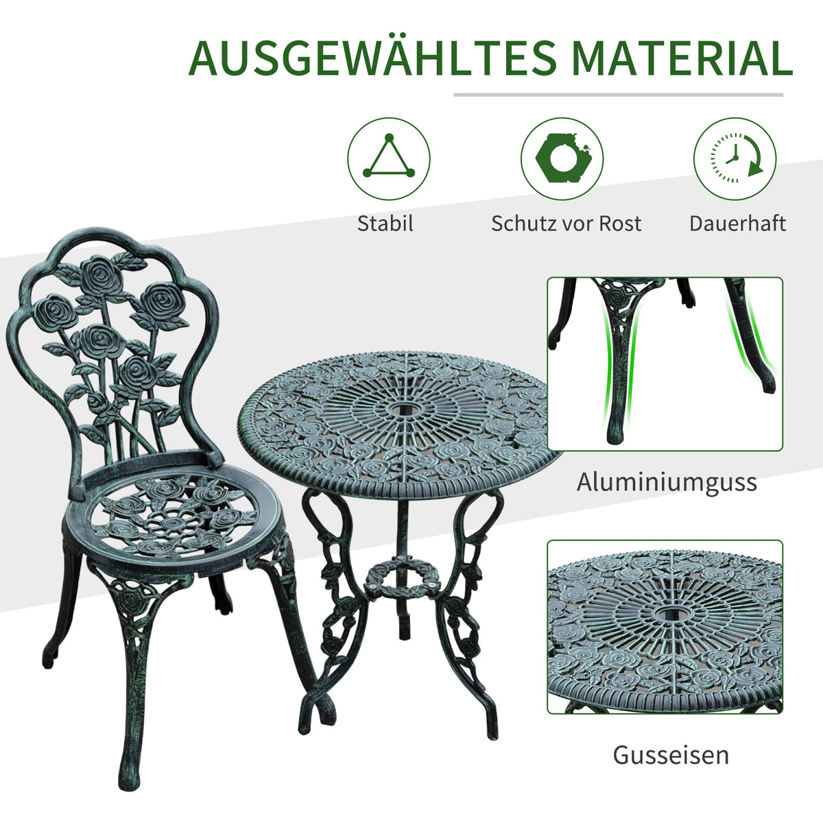 3-teiliges Bistroset aus Aluminiumguss für 2 Personen