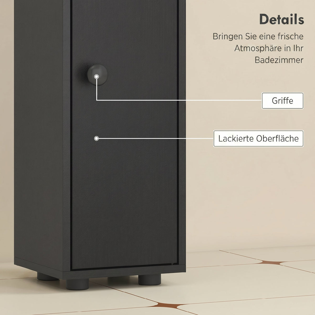 Schmaler Badezimmerschrank mit Schublade und 4 Regalen
