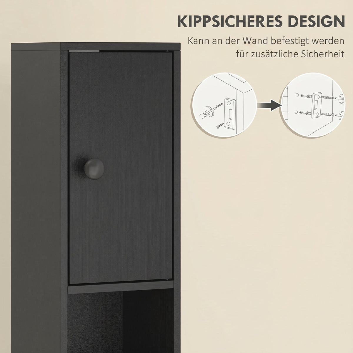 Schmaler Badezimmerschrank mit Schublade und 4 Regalen