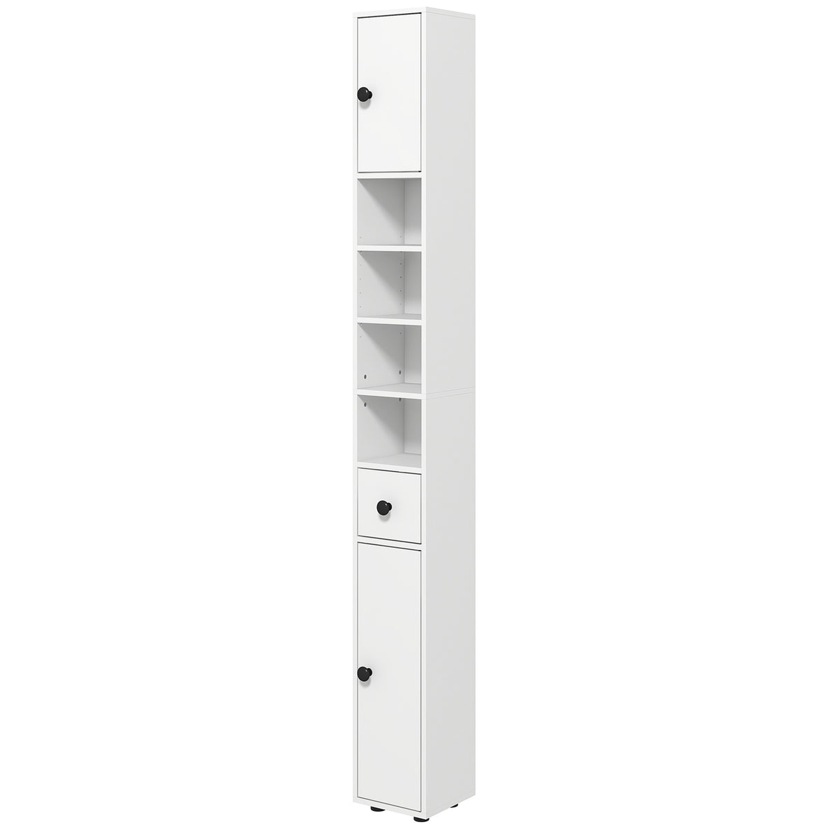 Schmaler Badezimmerschrank mit Schublade und 4 Regalen