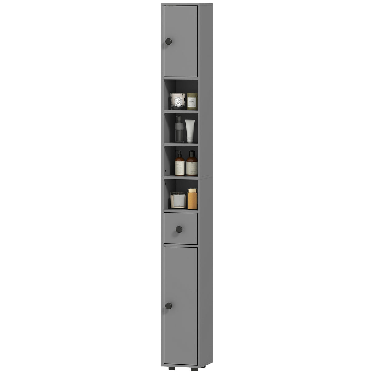 Schmaler Badezimmerschrank mit Schublade und 4 Regalen