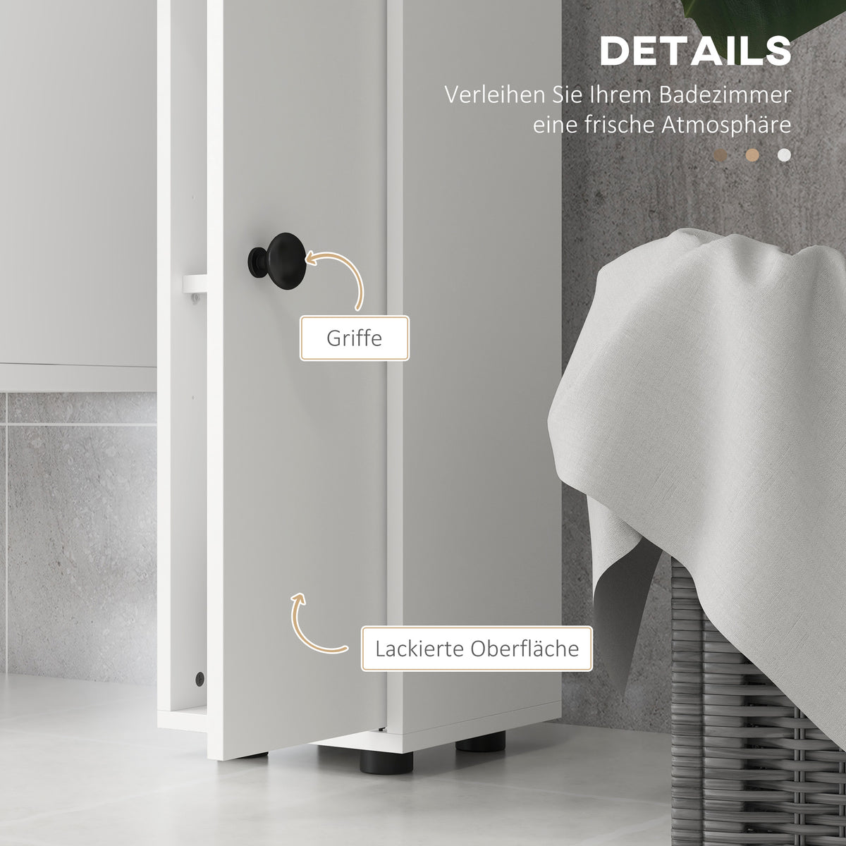 Schmaler Badezimmerschrank mit Schublade und 4 Regalen