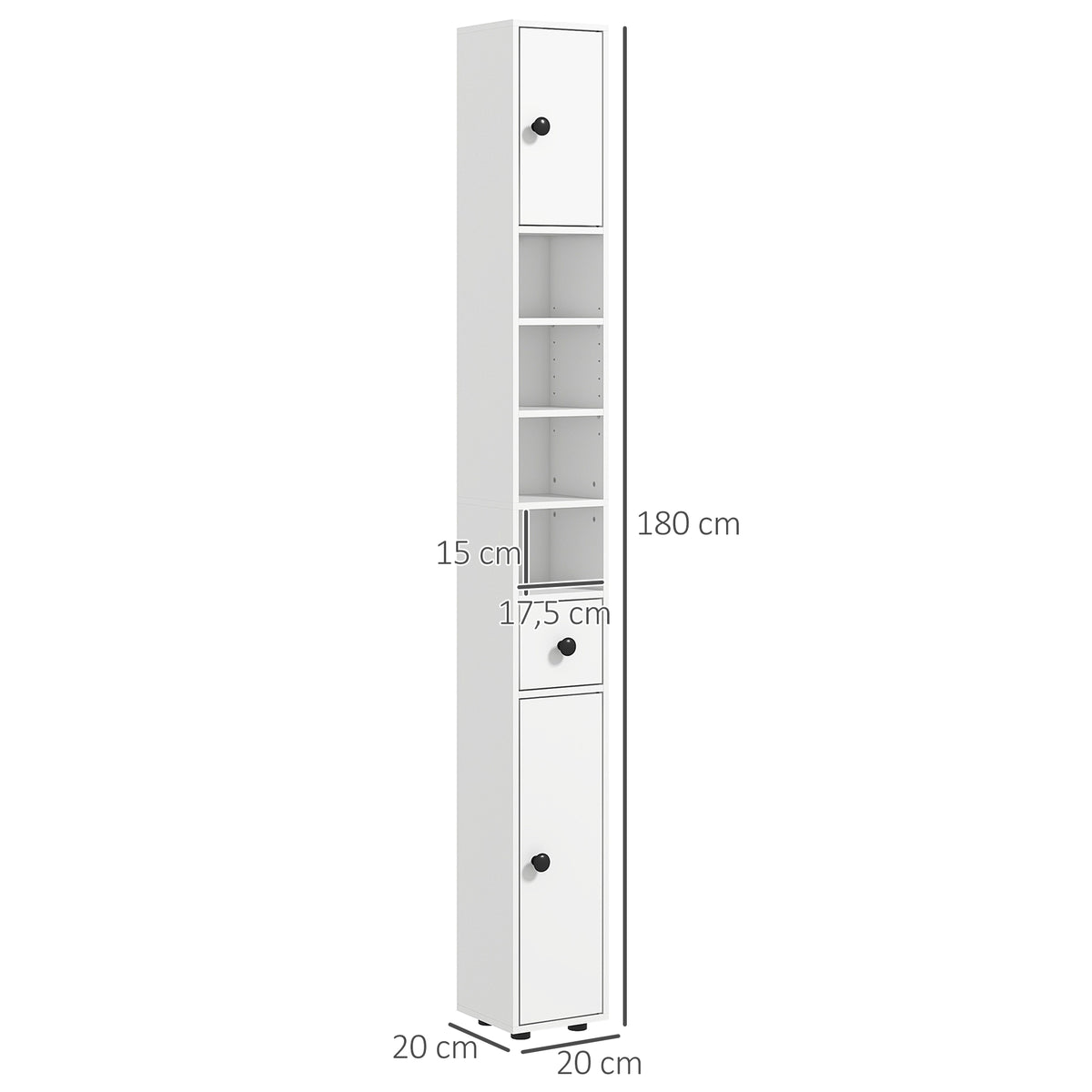 Schmaler Badezimmerschrank mit Schublade und 4 Regalen