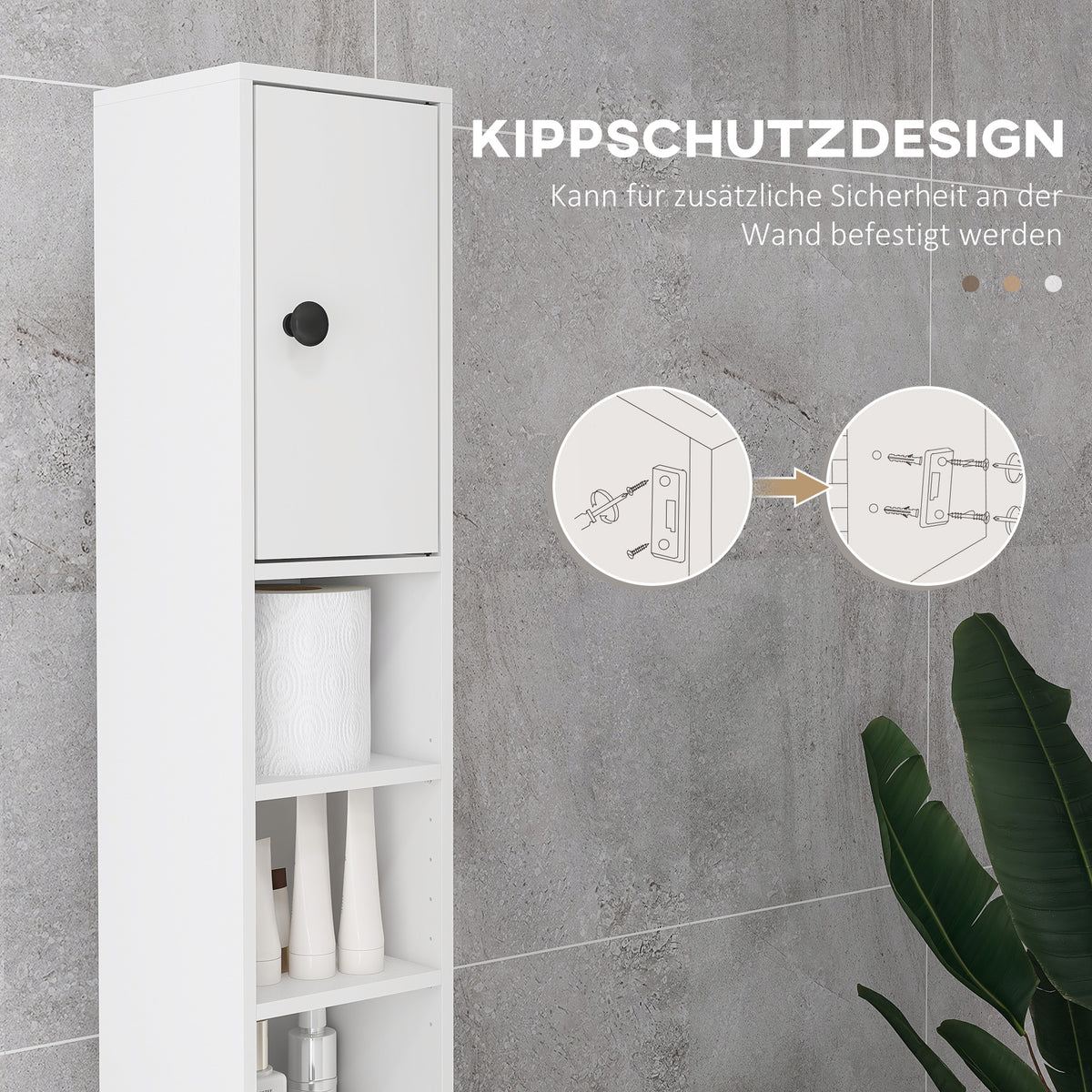Schmaler Badezimmerschrank mit Schublade und 4 Regalen