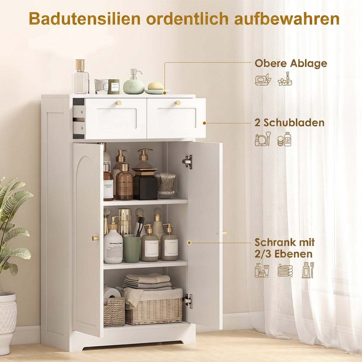 Badschrank 60 cm mit 2 Schubladen