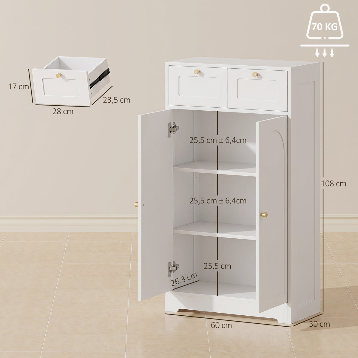Badschrank 60 cm mit 2 Schubladen