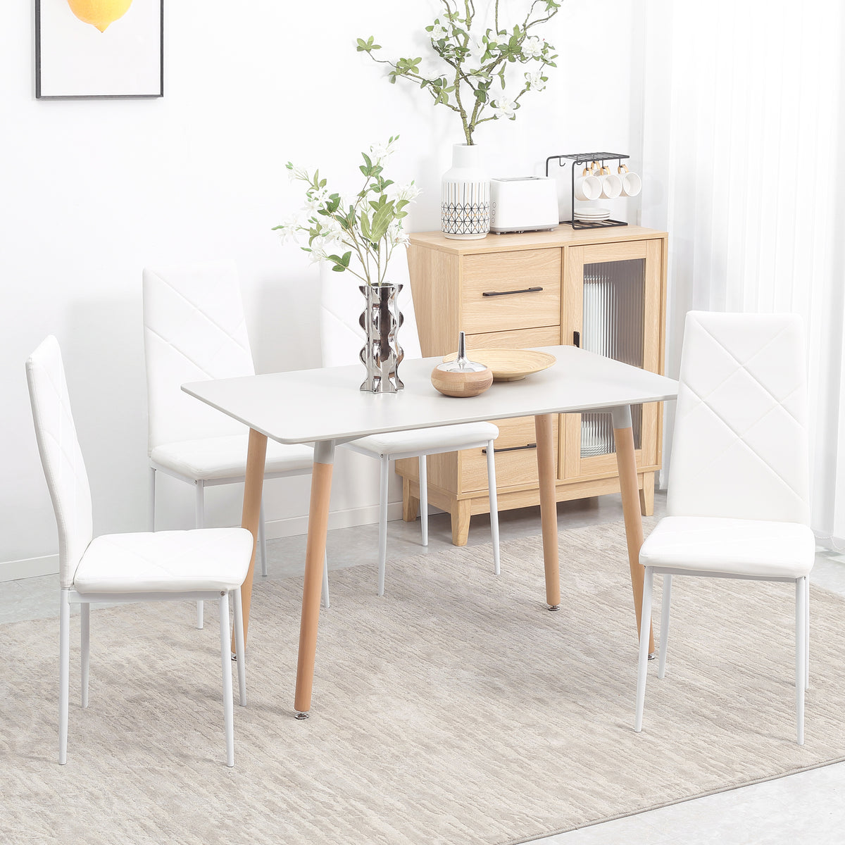 4er-Set Esszimmerstühle mit Rautensteppung