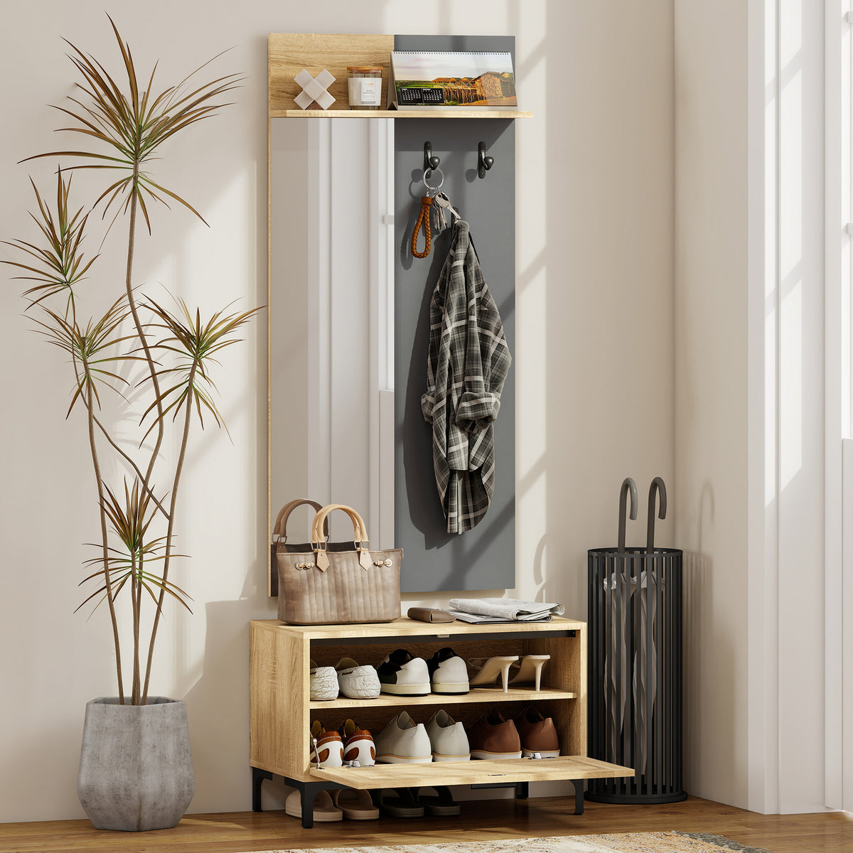 Garderobenset mit Schuhbank und Spiegel