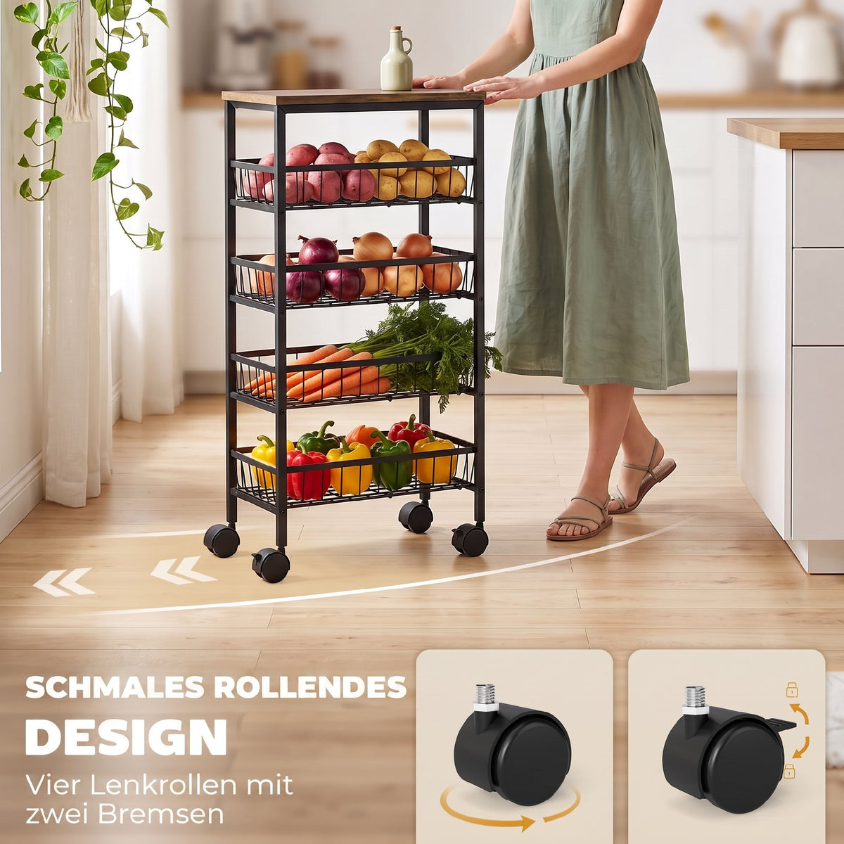 Servierwagen mit vier Körben und Rollen