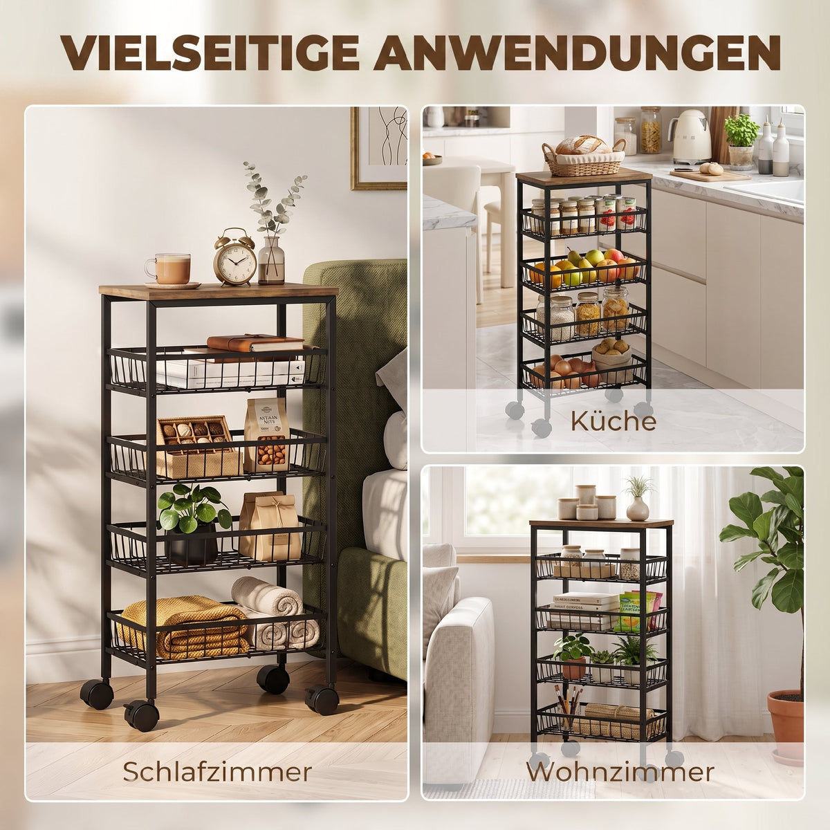 Servierwagen mit vier Körben und Rollen