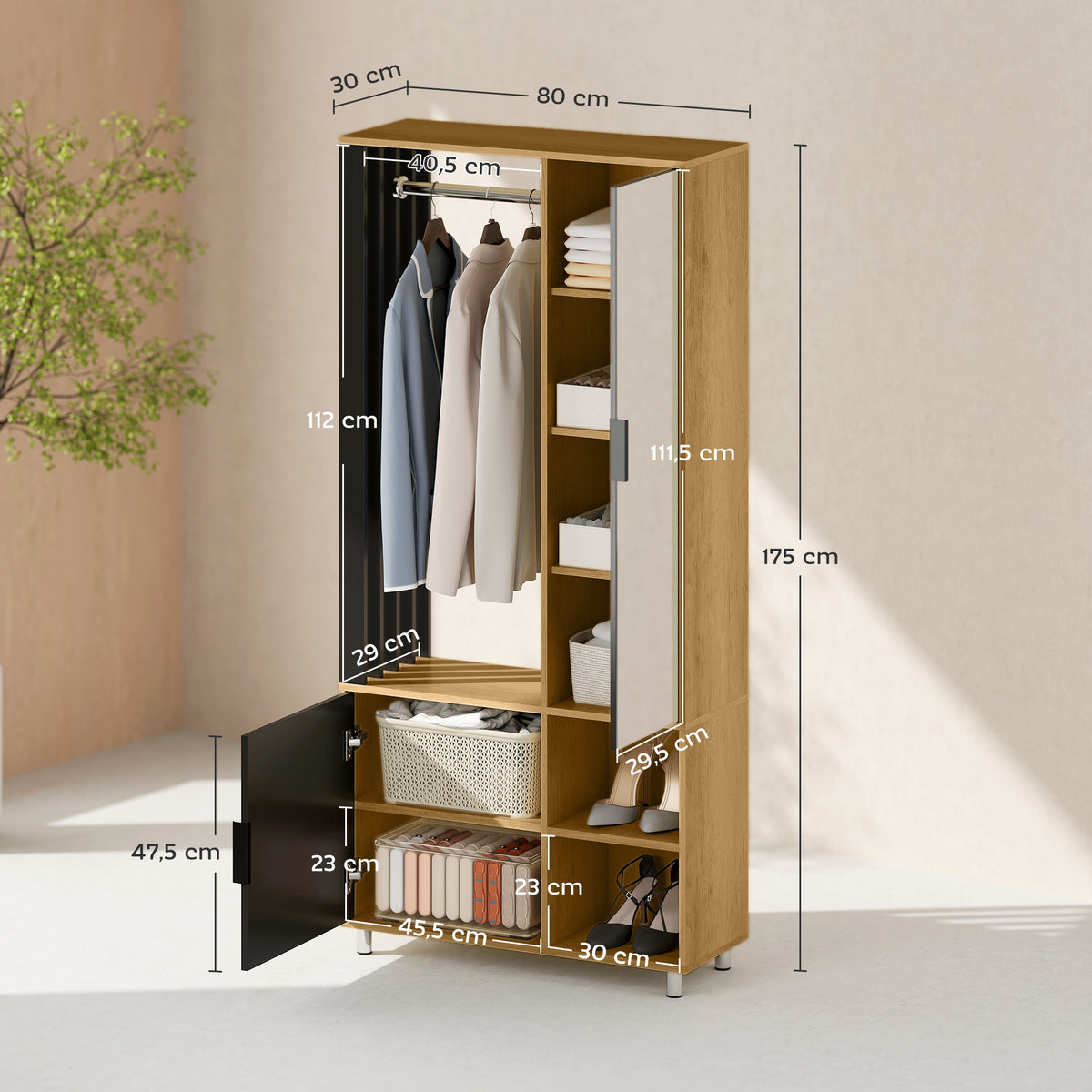 Garderobenschrank mit Spiegel und Kleiderstange