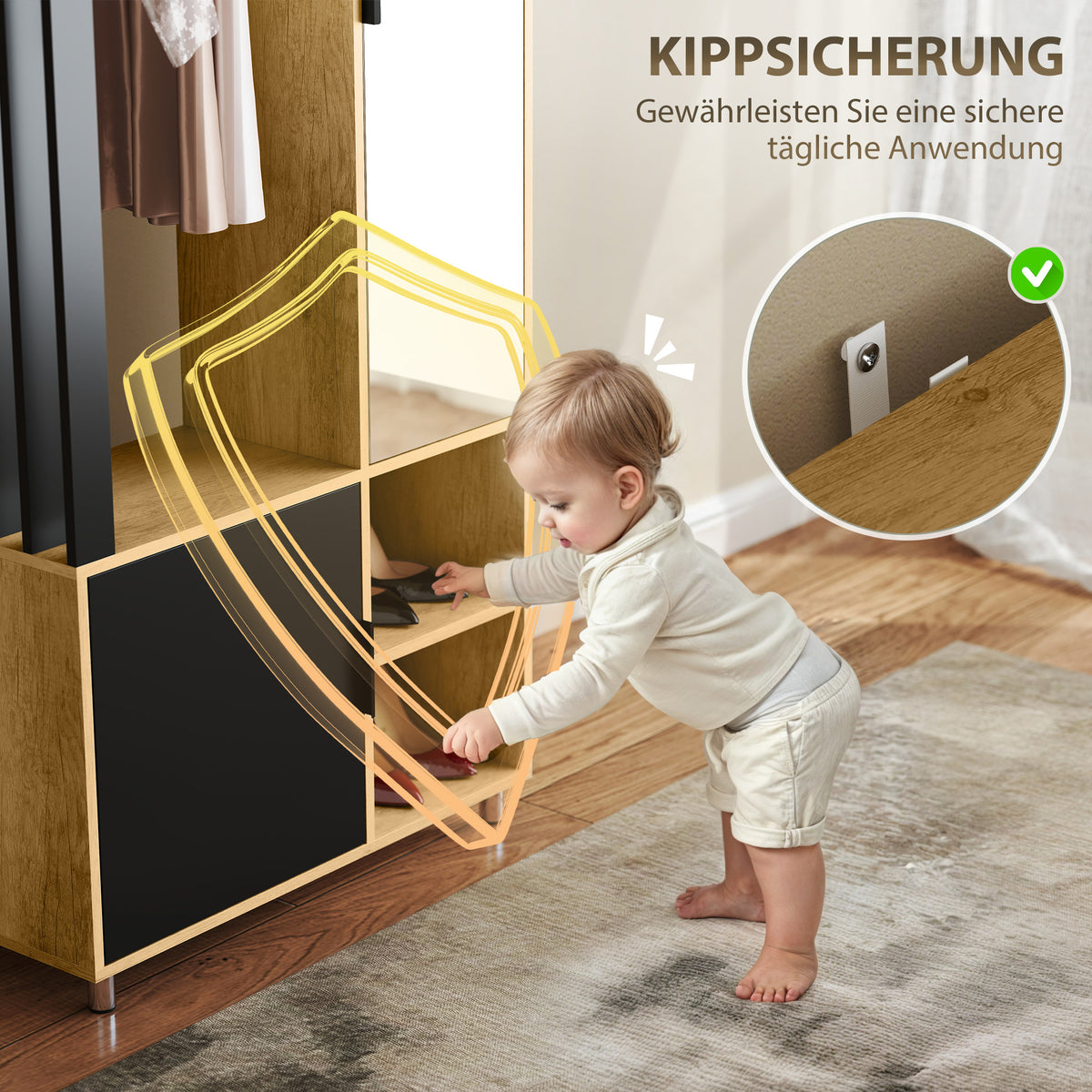 Garderobenschrank mit Spiegel und Kleiderstange