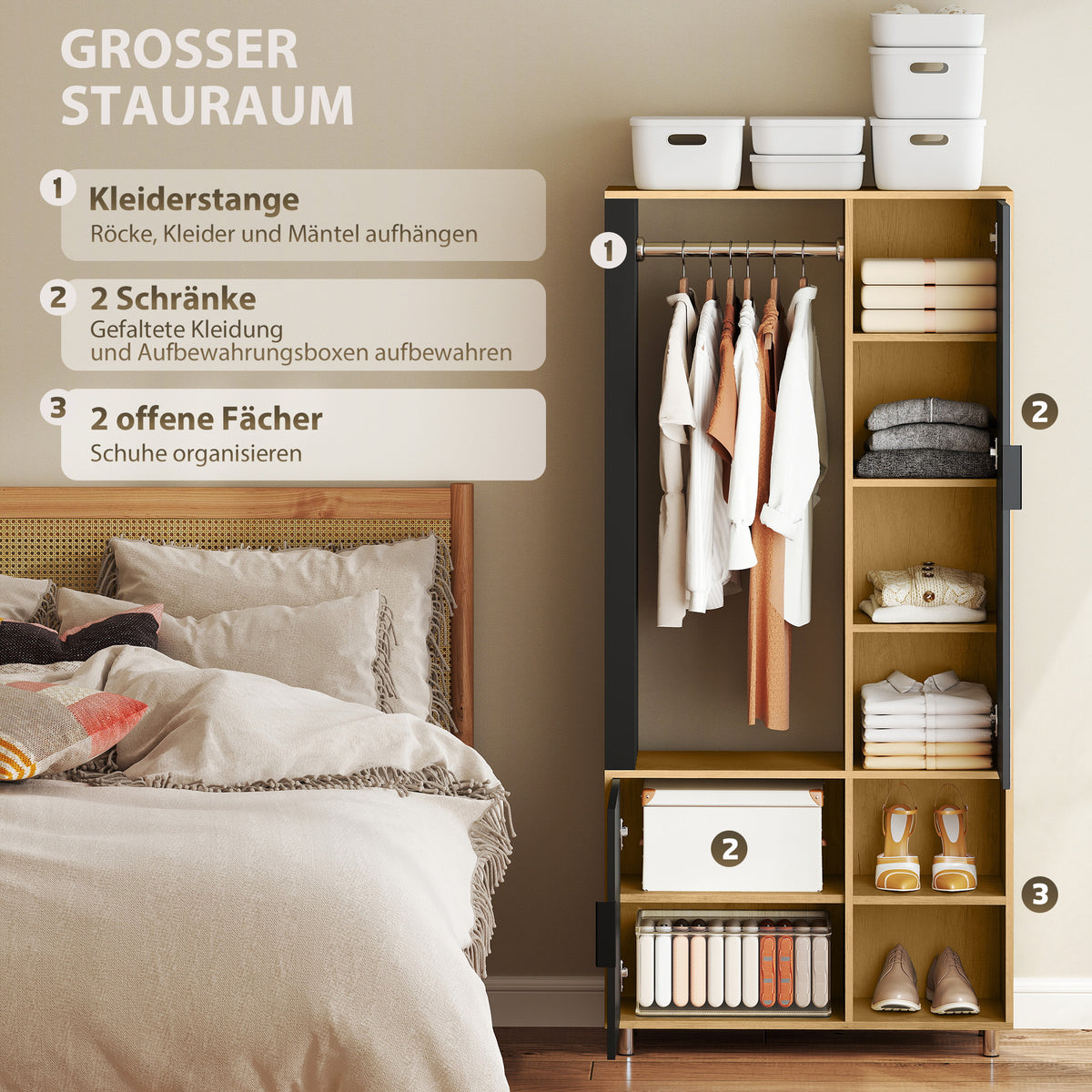 Garderobenschrank mit Spiegel und Kleiderstange