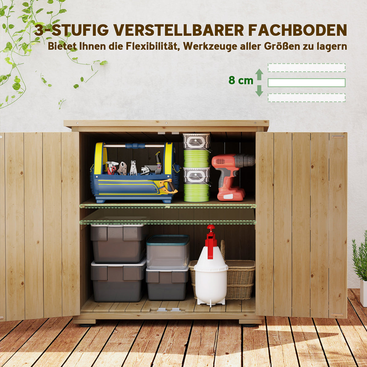Gartenschrank aus Holz mit Doppeltüren