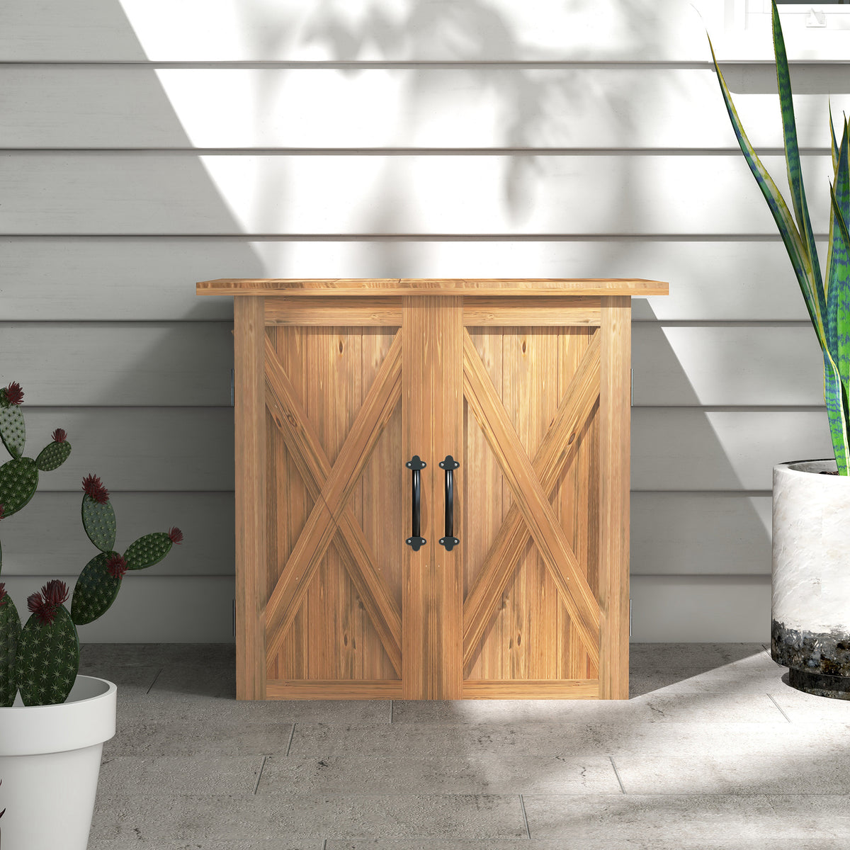 Gartenschrank aus Holz mit Doppeltüren
