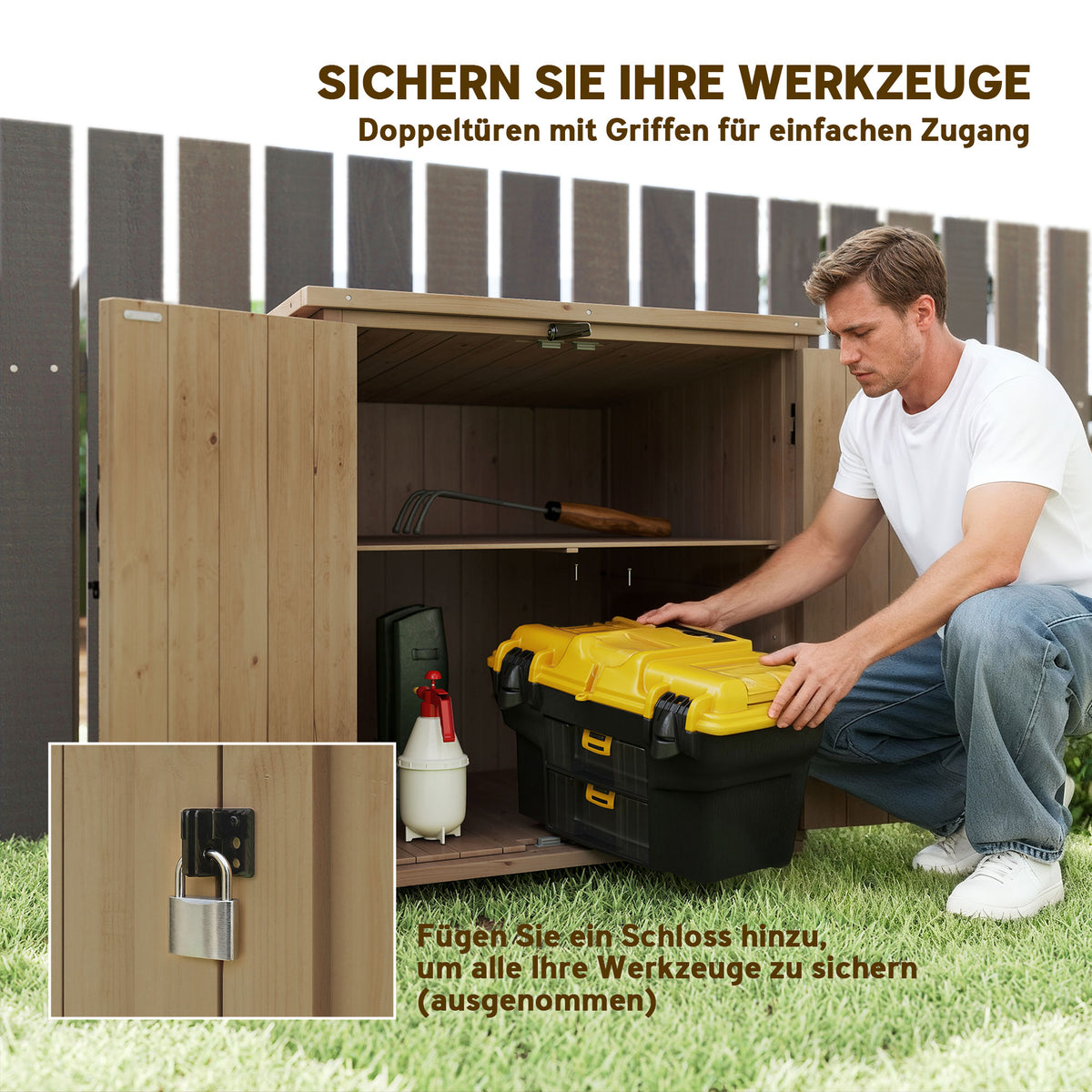 Gartenschrank aus Holz mit Doppeltüren