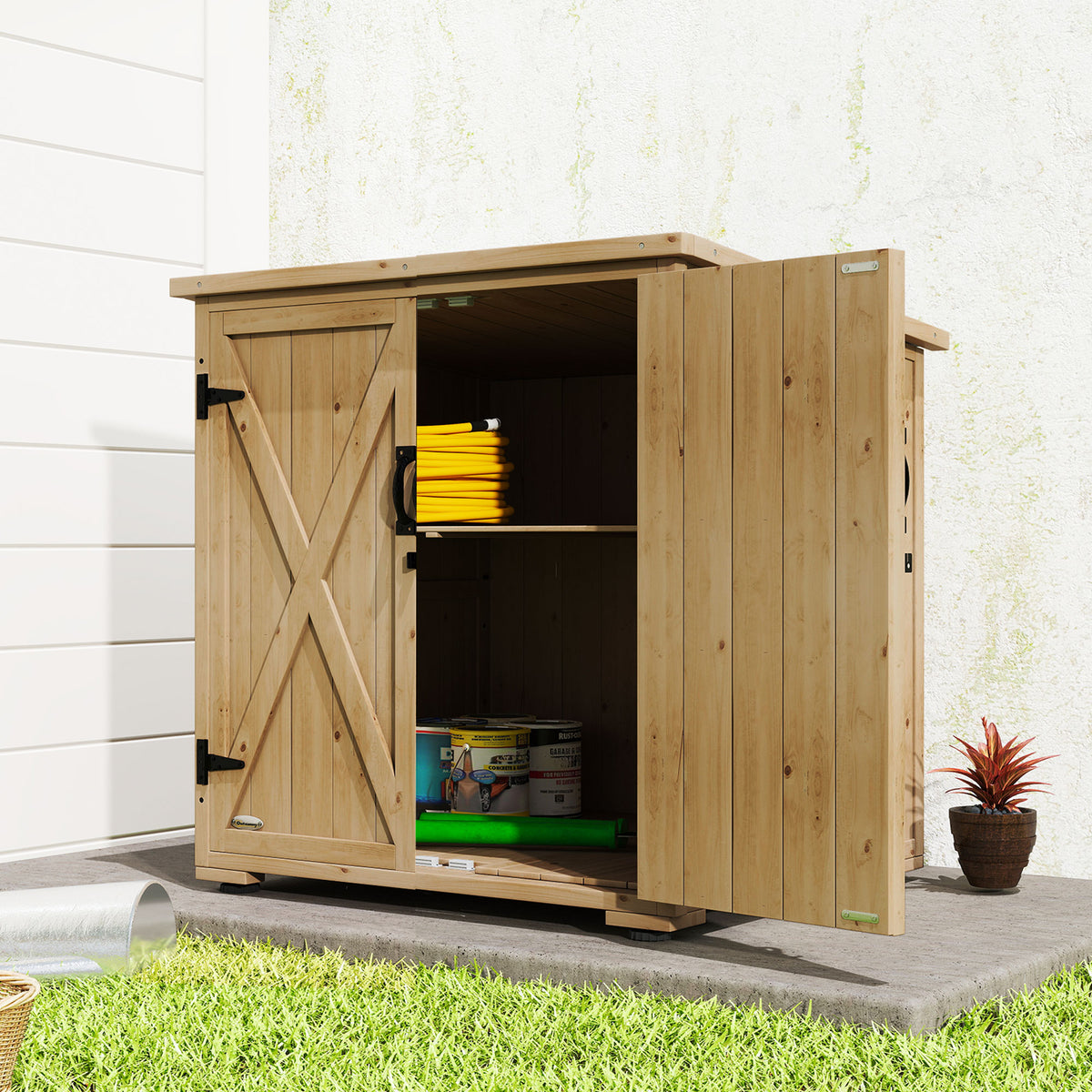 Gartenschrank aus Holz mit Doppeltüren