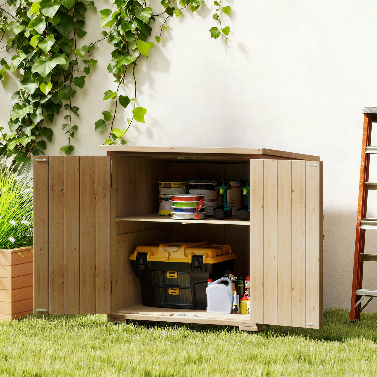 Gartenschrank aus Holz mit Doppeltüren