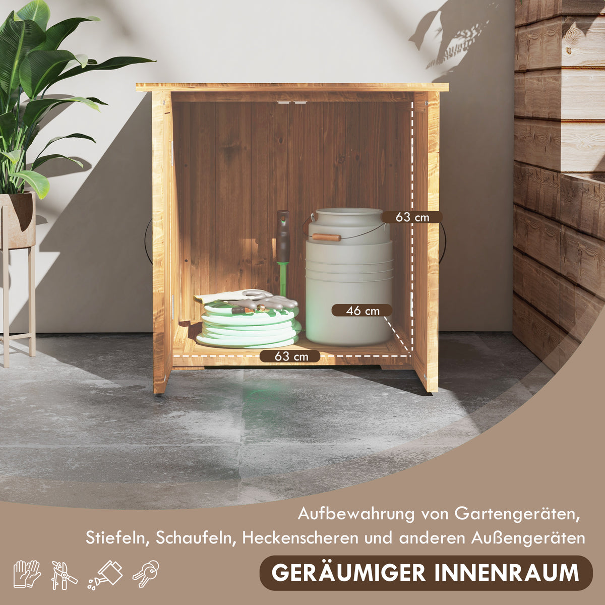 Gartenschrank aus Holz mit Doppeltüren