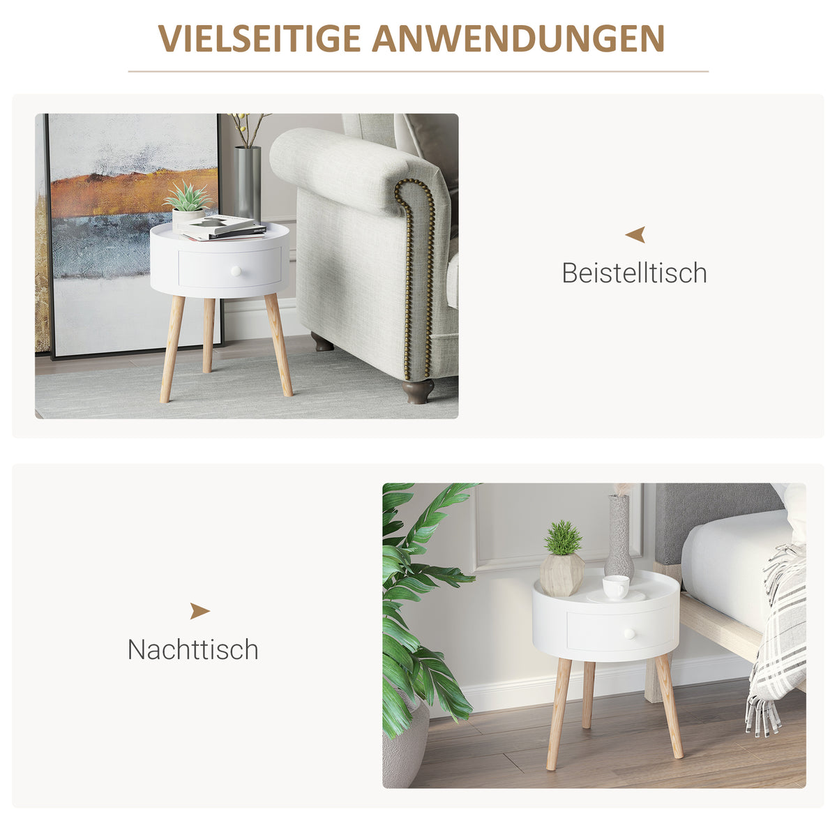 Runder Beistelltisch mit Schublade und Rand