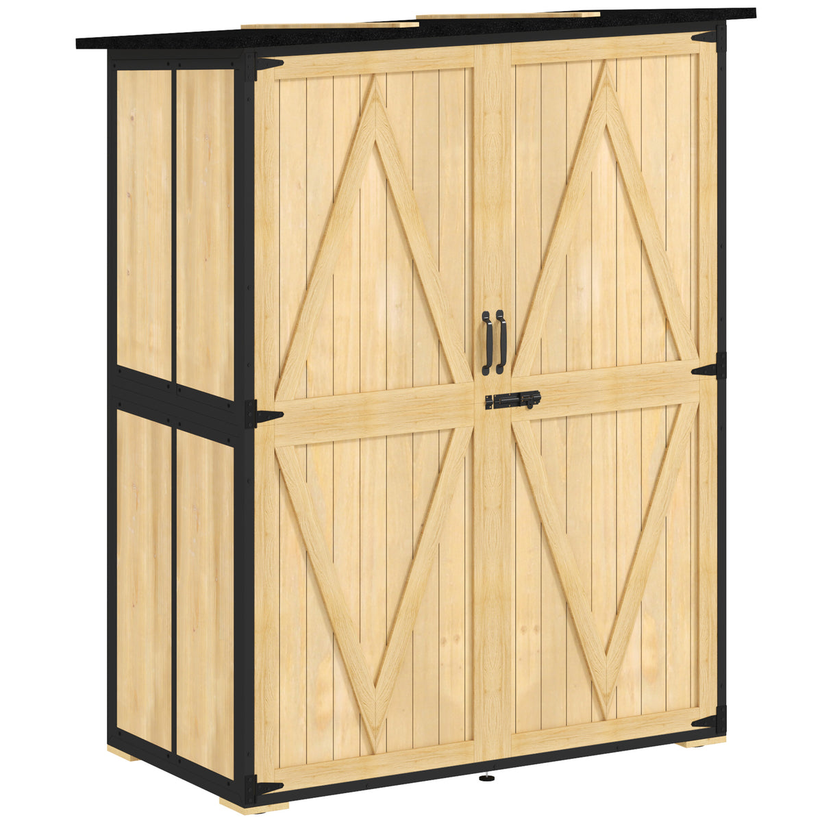 Gartenschrank aus Holz mit Stahlrahmen und Regalen