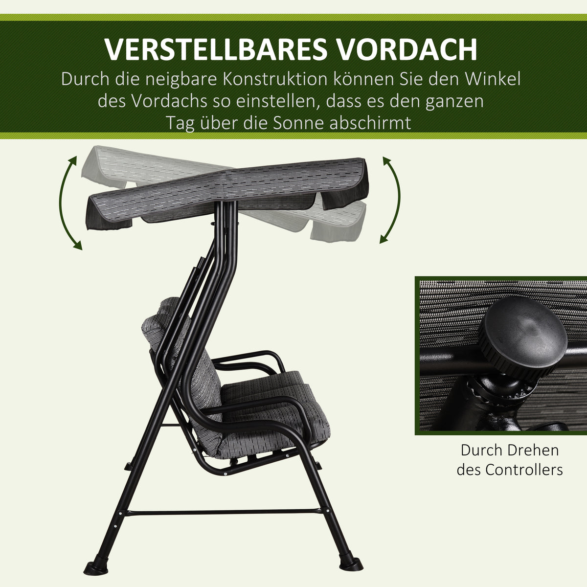 3-Sitzer Hollywoodschaukel mit verstellbarem Sonnendach