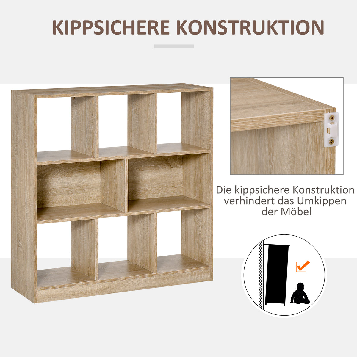 Bücherregal mit acht Fächern und drei Ablagen